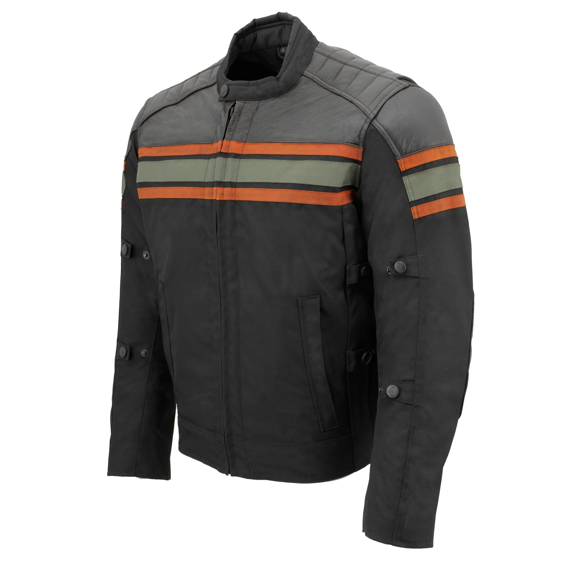 Mens Combo Leather & Textile Armored Racing Stripe Jacket