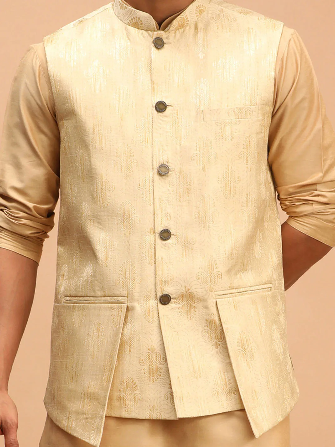 Men's Gold Silk Blend Nehru Jacket - Shrestha By Vastramay