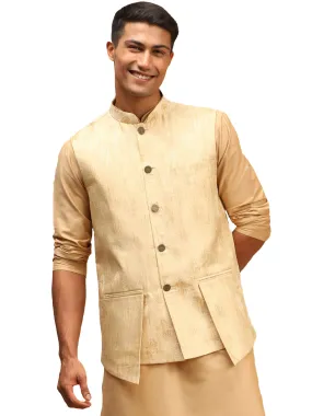 Men's Gold Silk Blend Nehru Jacket - Shrestha By Vastramay