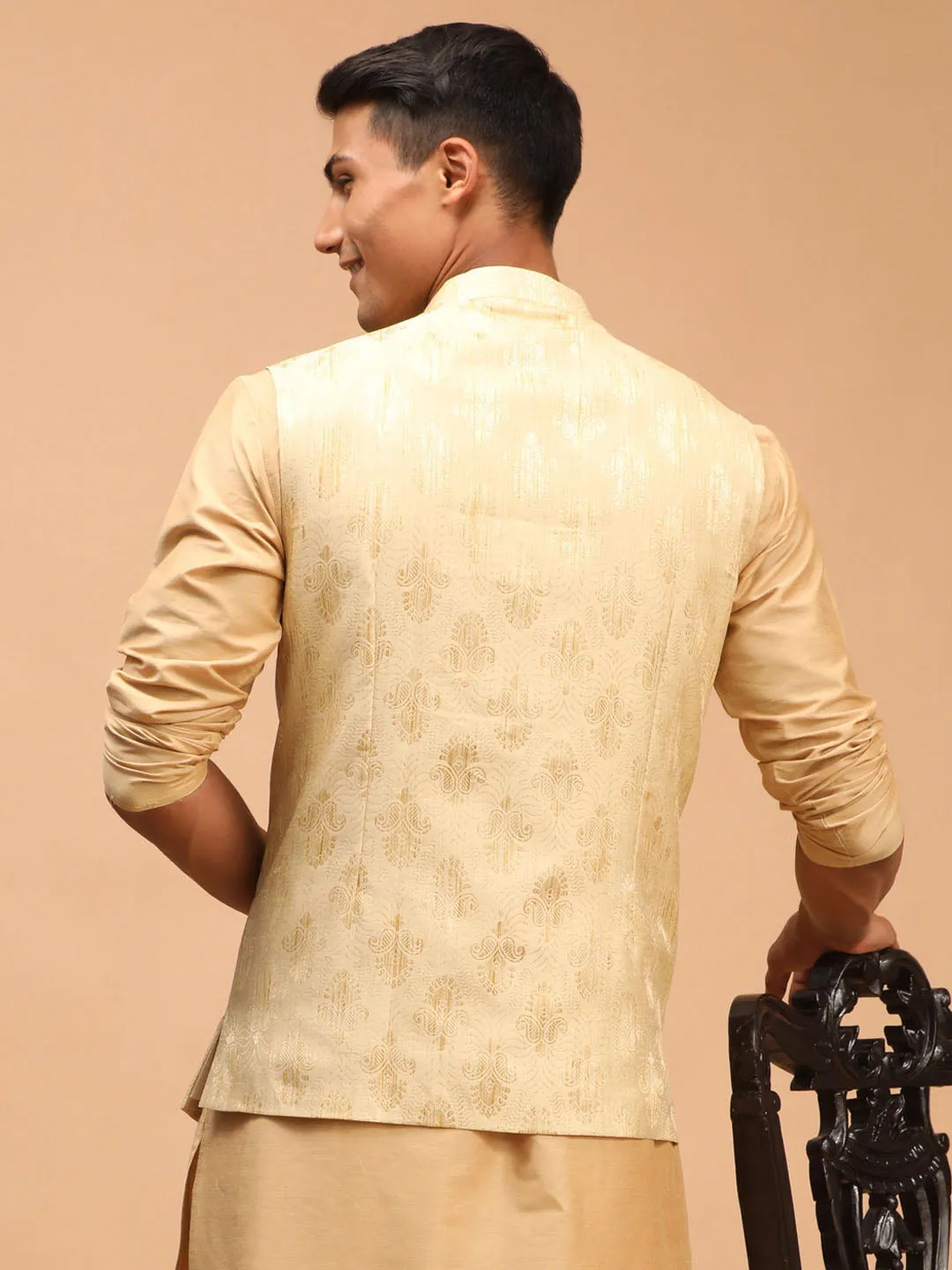 Men's Gold Silk Blend Nehru Jacket - Shrestha By Vastramay