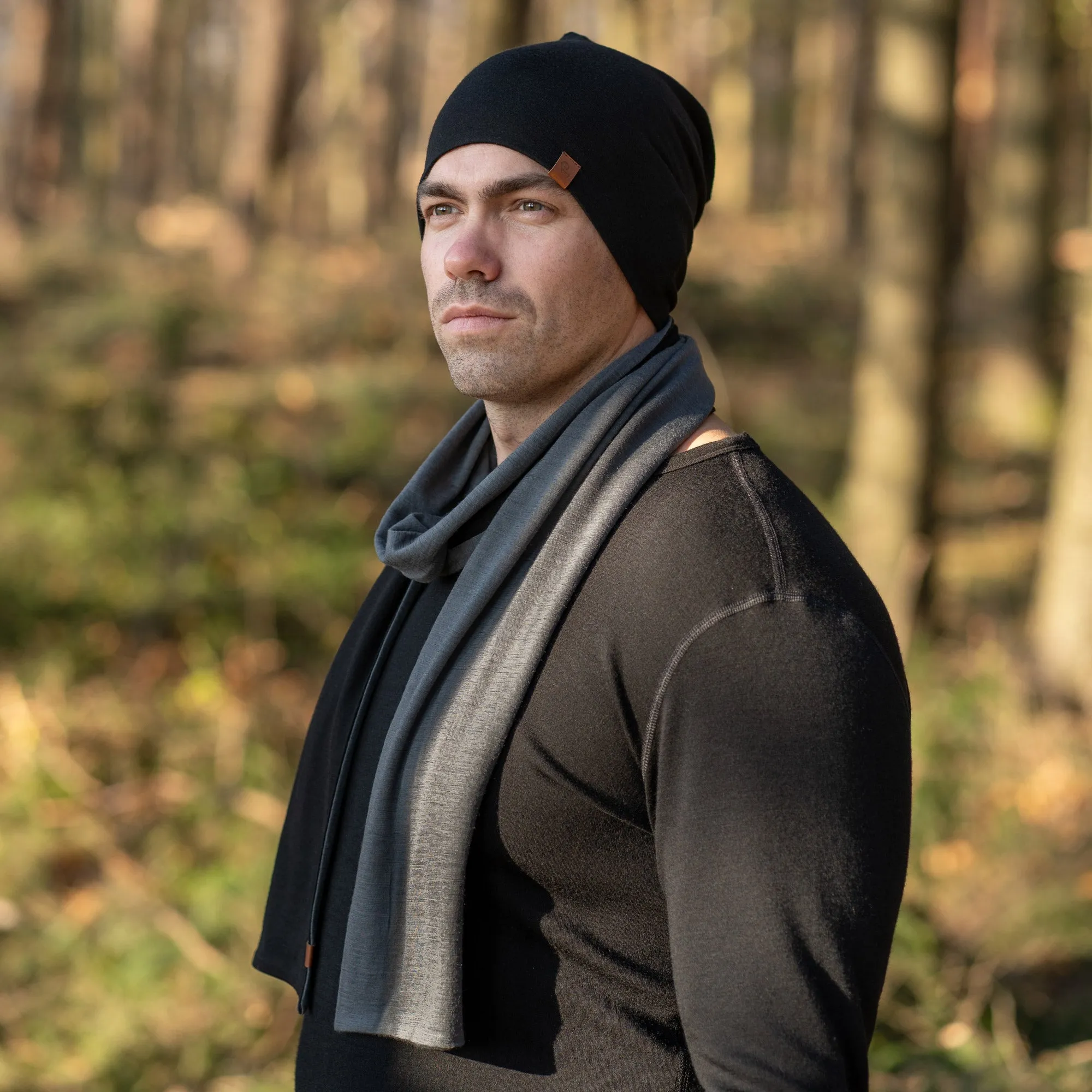 Men's Merino Scarf Black/Perfect Grey