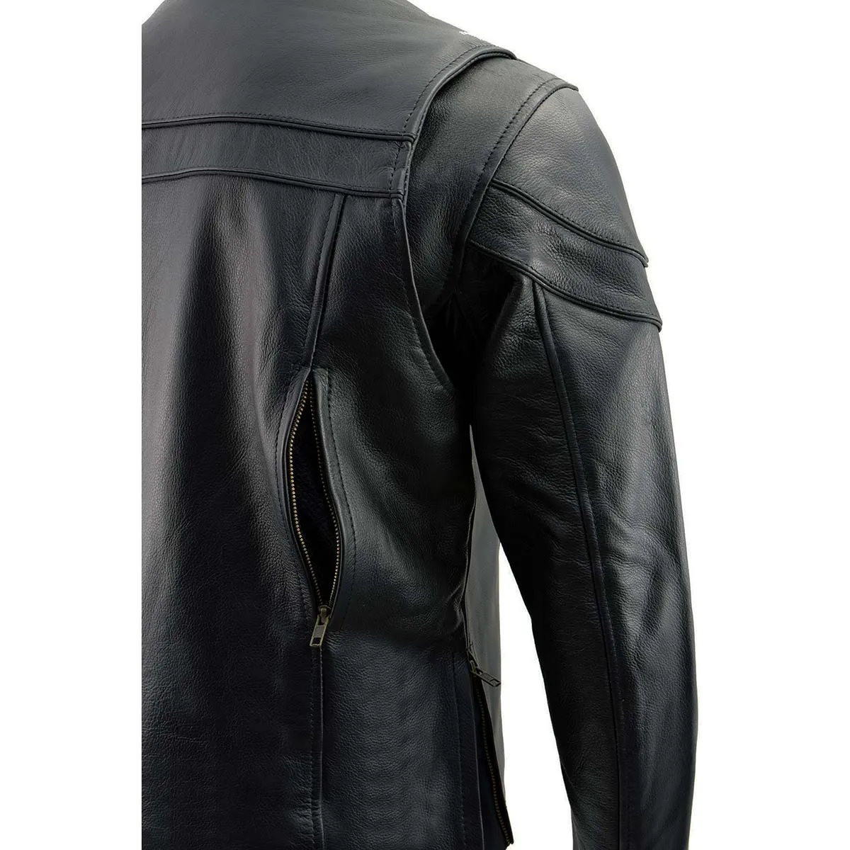 Milwaukee Leather LKM1725 Men's Black Leather Sporty Crossover Scooter Motorcycle Jacket w/ Reflective Piping