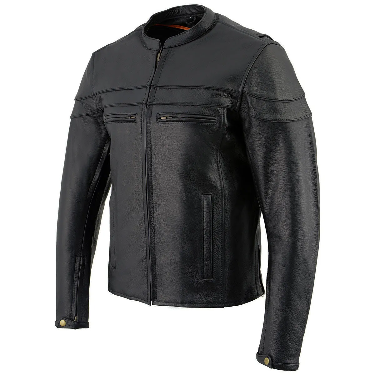 Milwaukee Leather LKM1725 Men's Black Leather Sporty Crossover Scooter Motorcycle Jacket w/ Reflective Piping