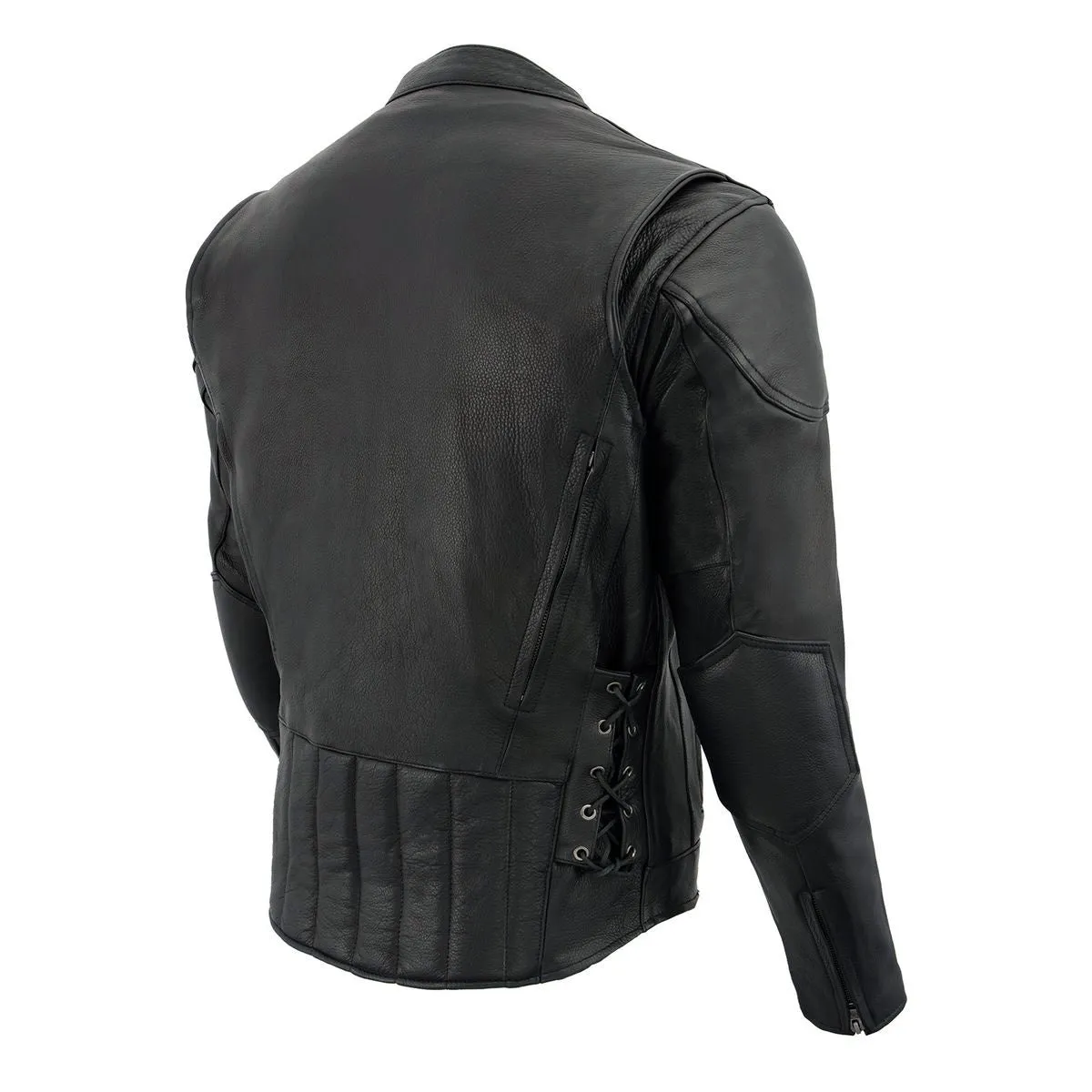 Milwaukee Leather LKM1765 Men's Black Leather Racer Style Side Laced Motorcycle Jacket w/ Ventilation System