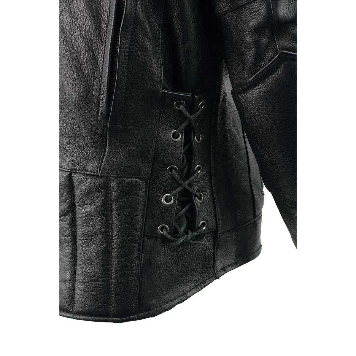 Milwaukee Leather LKM1765 Men's Black Leather Racer Style Side Laced Motorcycle Jacket w/ Ventilation System