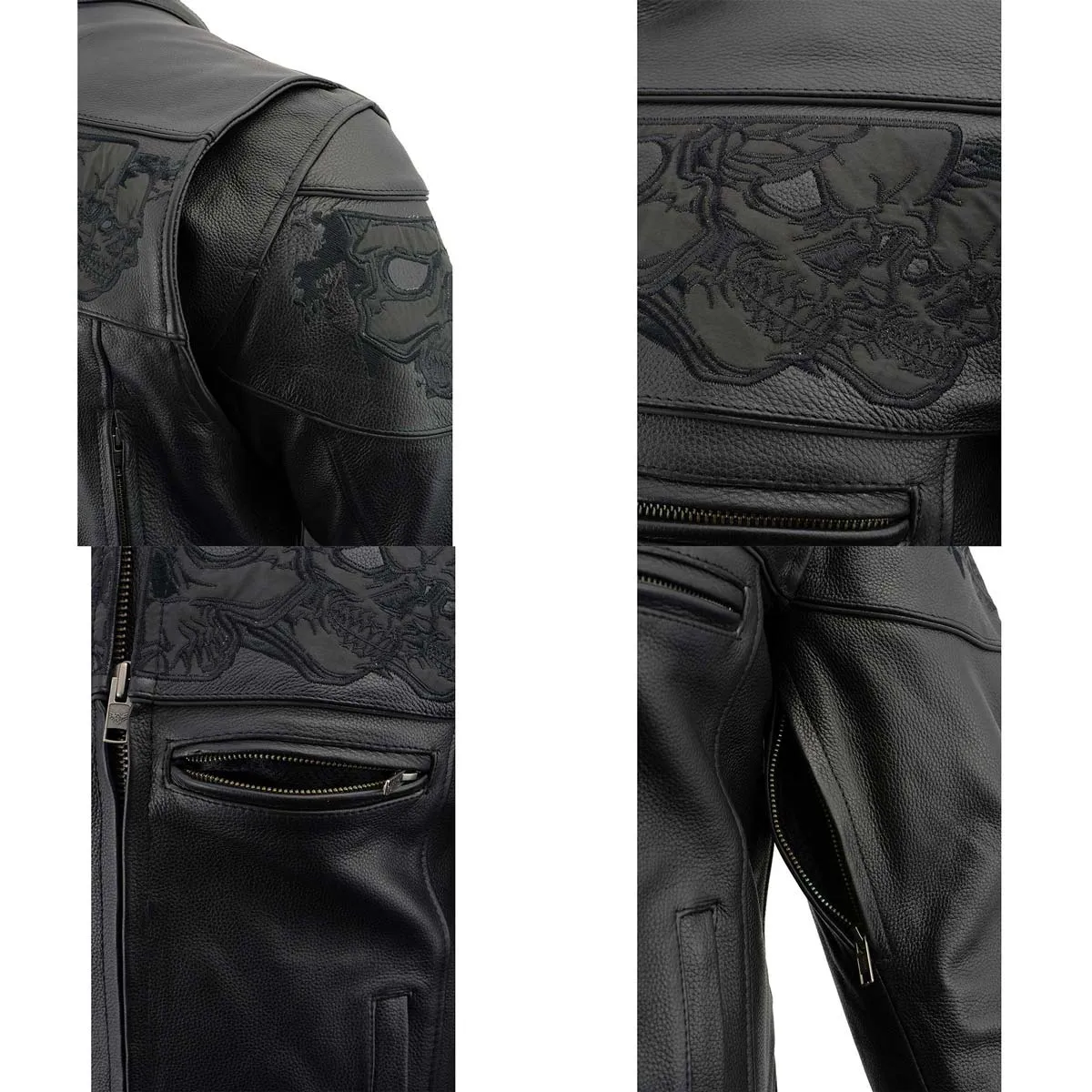 Milwaukee Leather MLM1500 Men's Crossover Black Leather Scooter Jacket with Reflective Skulls