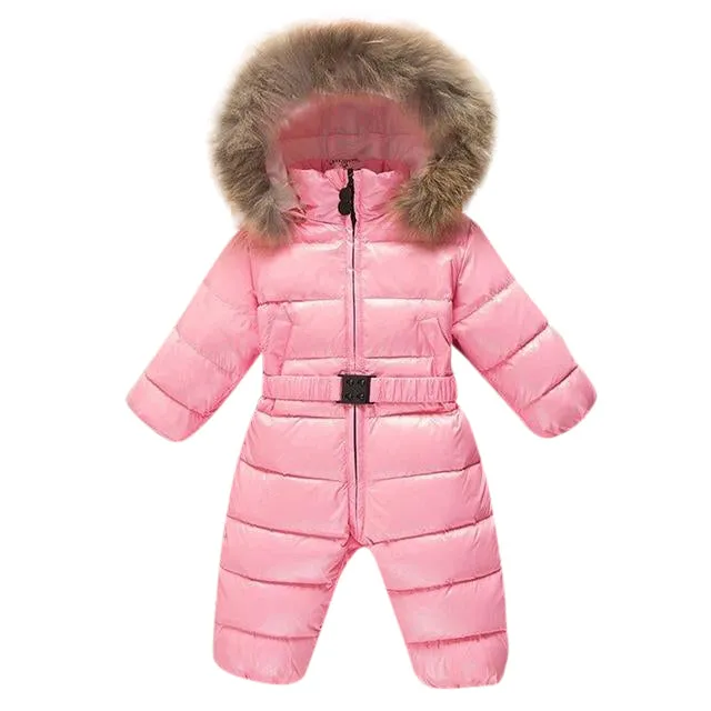 MOF Kids baby girl winter jumpsuit infant snowsuit nature fur