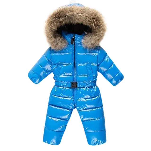 MOF Kids baby girl winter jumpsuit infant snowsuit nature fur