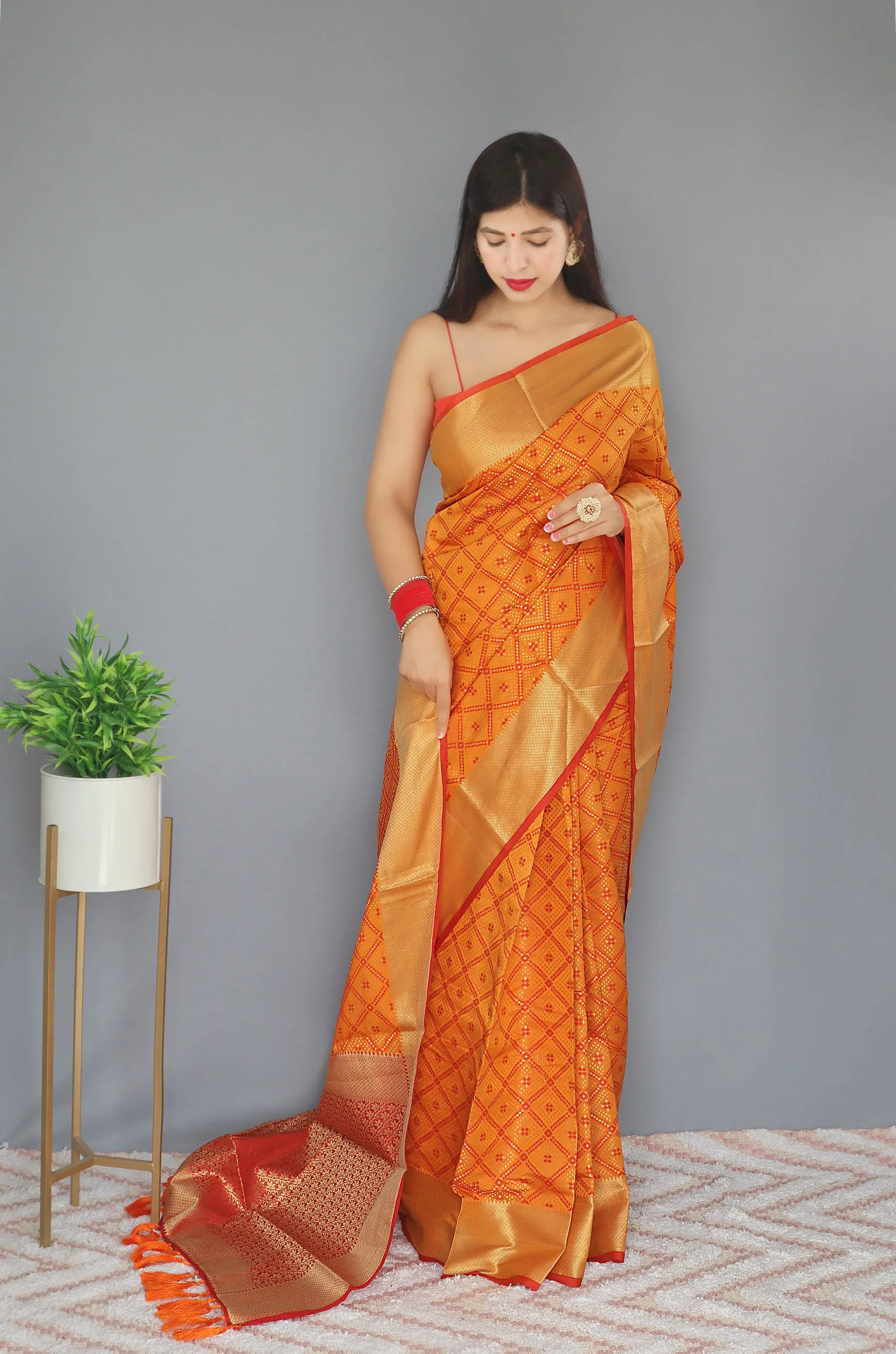 Mustard Saree in Bandhej Patola