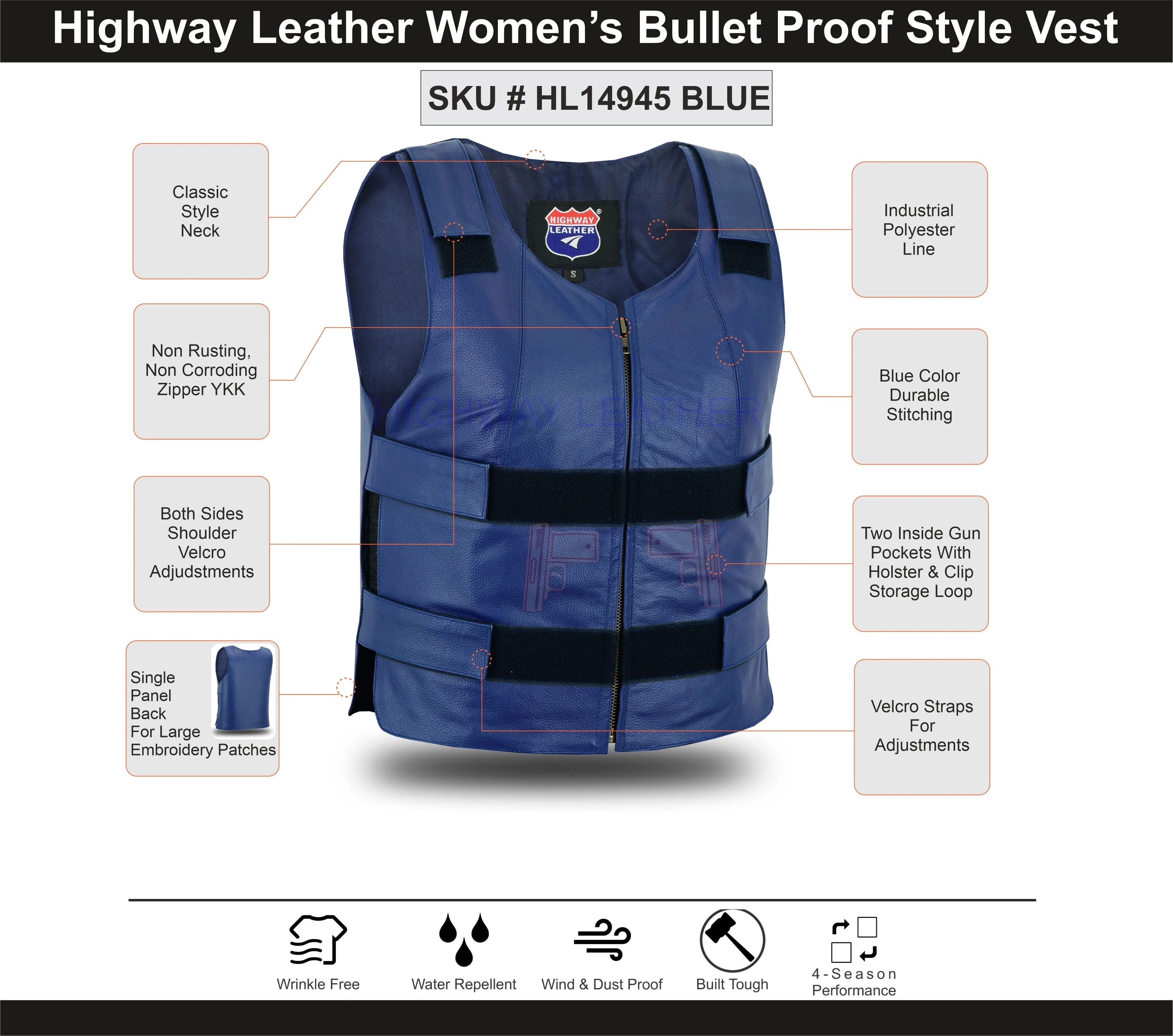 NAVY BLUE BULLET PROOF LEATHER VEST SKU#HL11643NAVYBLUE48