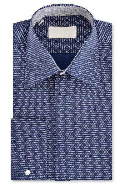 Navy Geometric Pattern Forward Point Collar Shirt