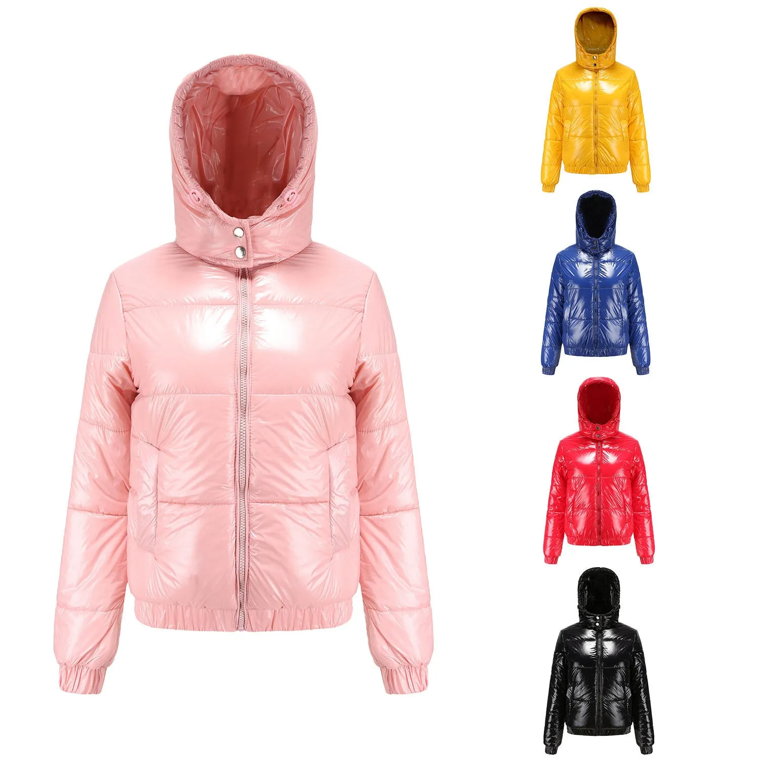 New Fall Winter Hooded Film Splash Proof Jacket Long-sleeved Cotton-padded Coat for Women