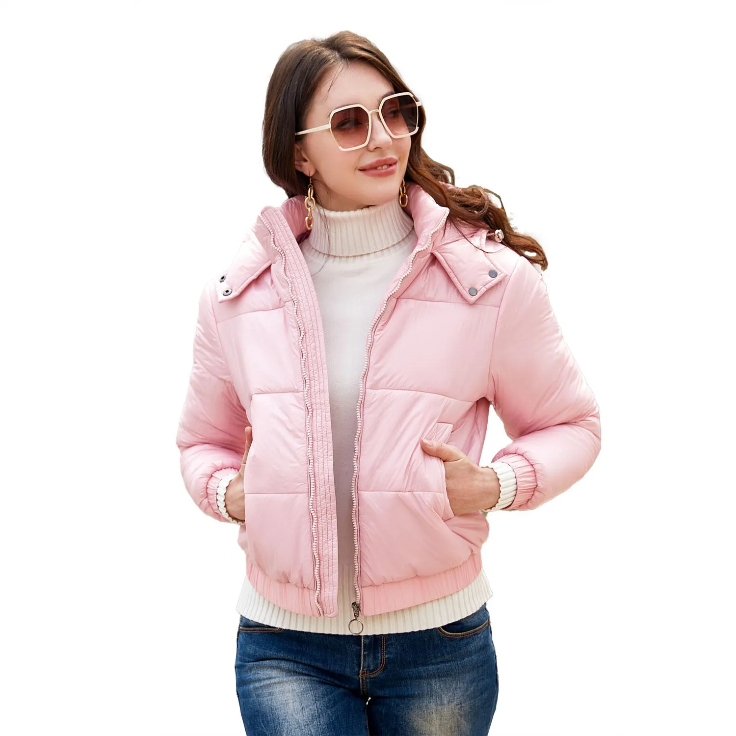 New Fall Winter Hooded Film Splash Proof Jacket Long-sleeved Cotton-padded Coat for Women