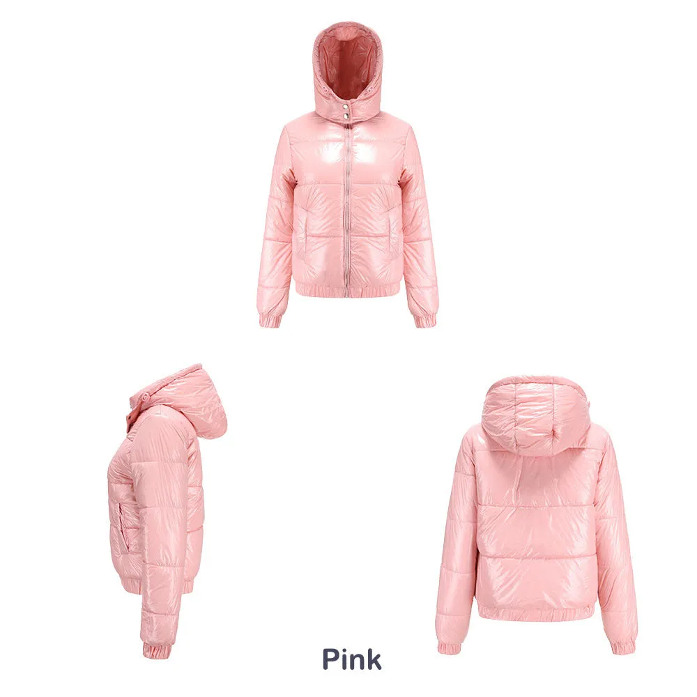 New Fall Winter Hooded Film Splash Proof Jacket Long-sleeved Cotton-padded Coat for Women