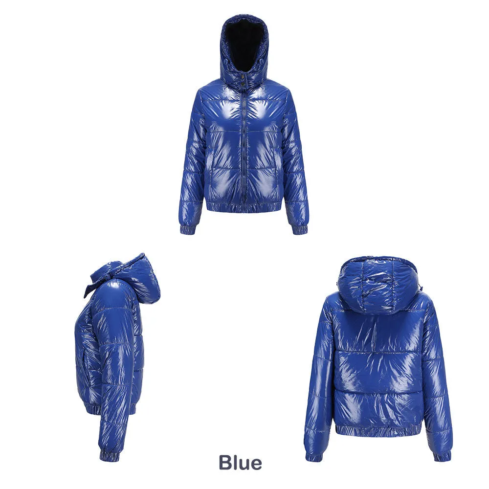 New Fall Winter Hooded Film Splash Proof Jacket Long-sleeved Cotton-padded Coat for Women