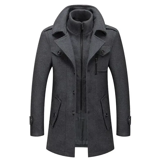 New Men Wool Blends Coats Fall Winter Solid Color Cold Resistant Men Woolen Overcoat Double Collar Casual Trench Coat for Men