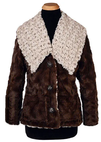 Norma Jean Coat, Reversible - Rosebud Brown Faux Fur with Cuddly Fur in Chocolate (Only Small Left!)