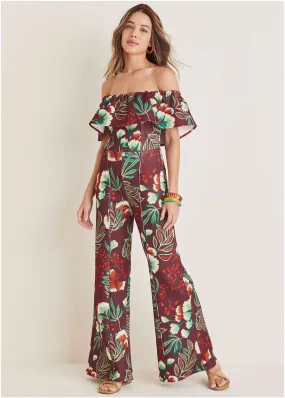 Off The Shoulder Jumpsuit - Lake Botanical