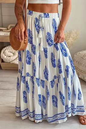 Off White Printed High Waisted Maxi Skirt