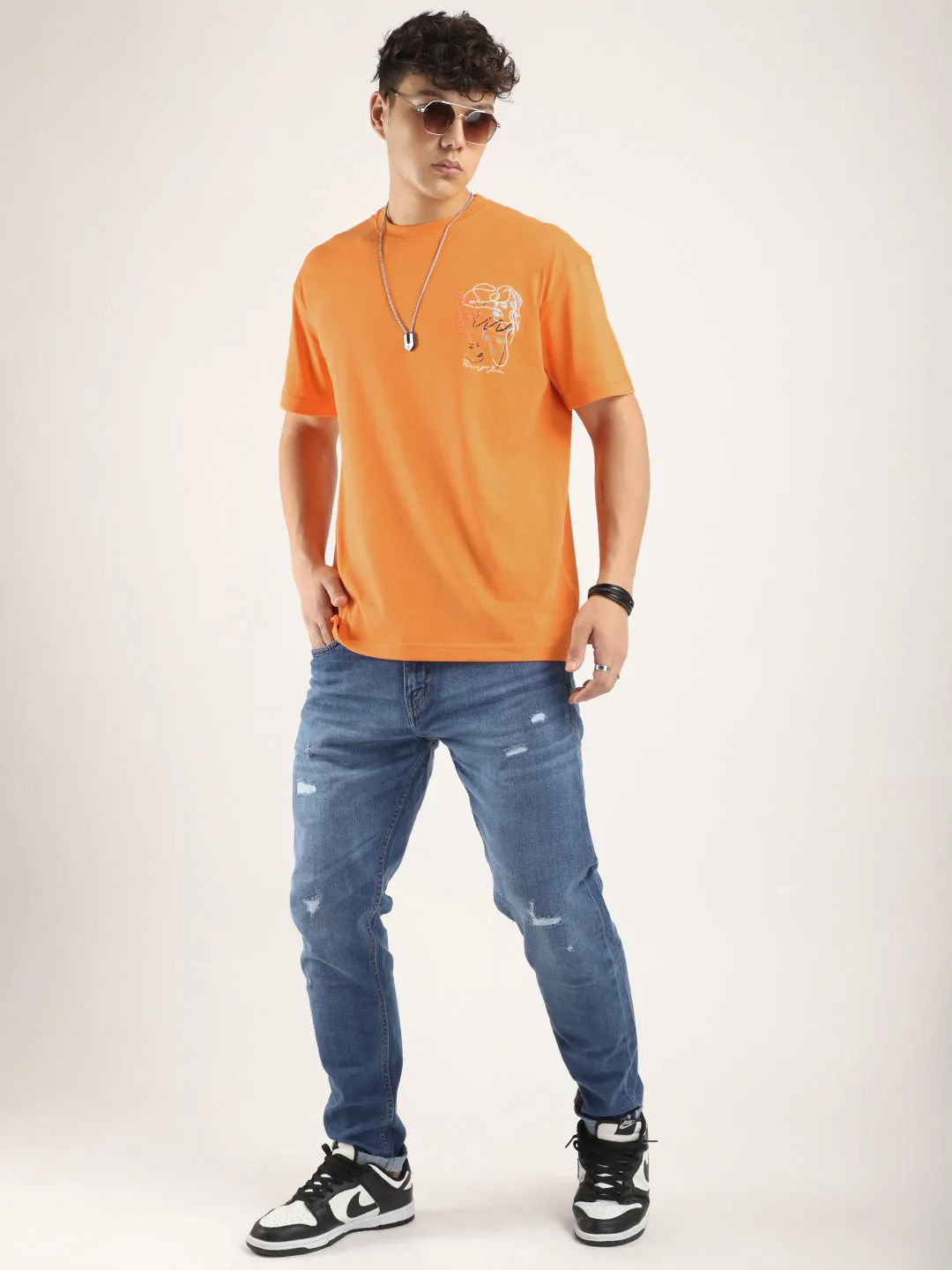 Orange Half Sleeves Oversized T-Shirt