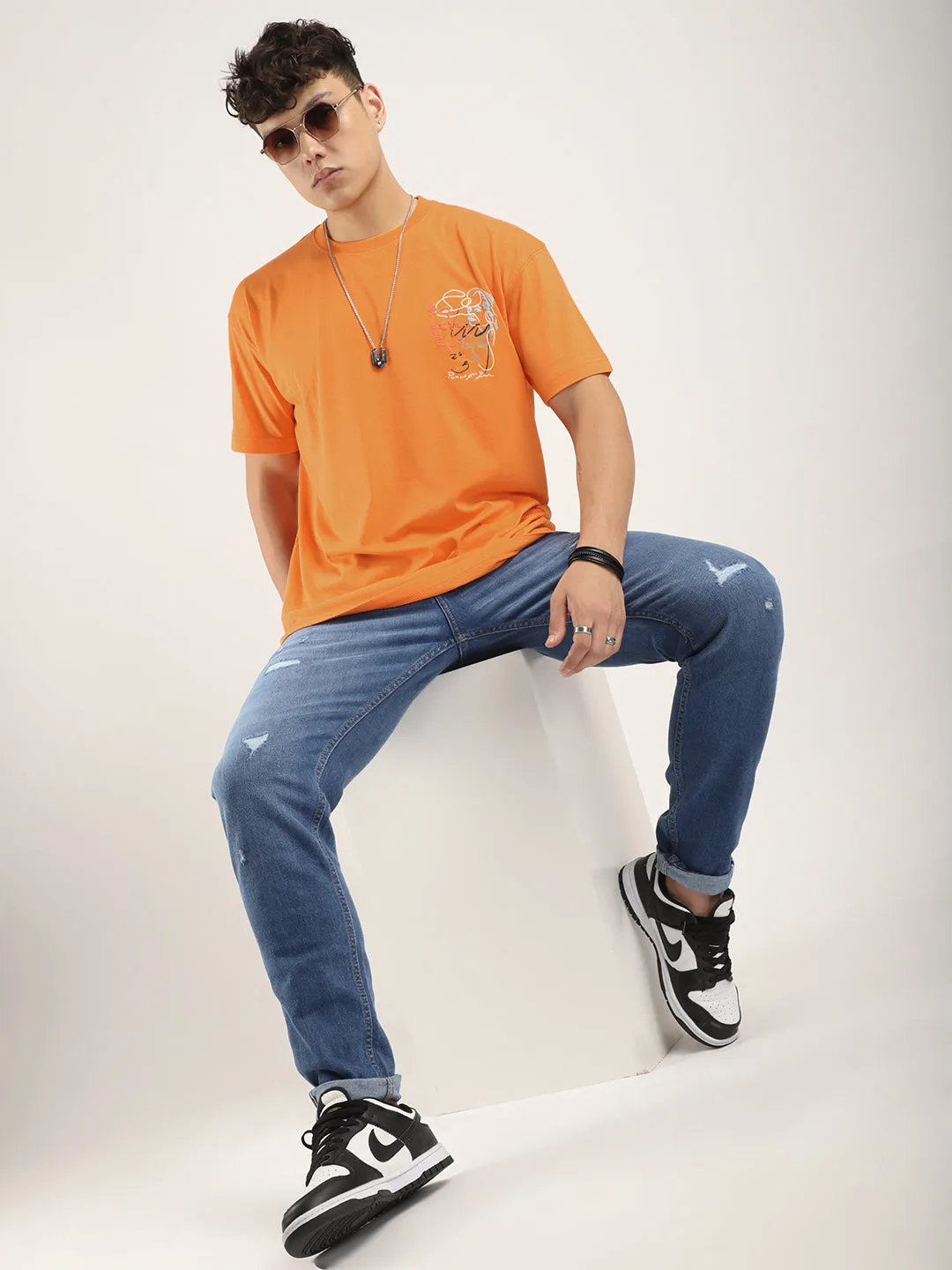 Orange Half Sleeves Oversized T-Shirt