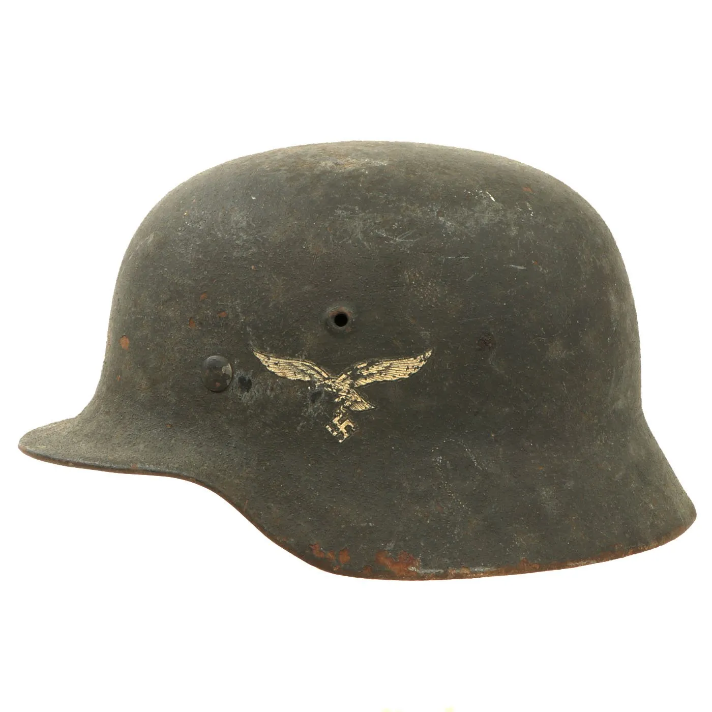 Original German WWII Service Worn M40 Single Decal Luftwaffe Helmet with Textured Paint - SE66