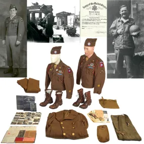 Original U.S. WWII 193rd Glider Infantry Regiment Named Uniforms with Garrison Cap, Jump Boots, Photos, Documents and More - PFC William E. Smith - 17th & 82nd Airborne Division