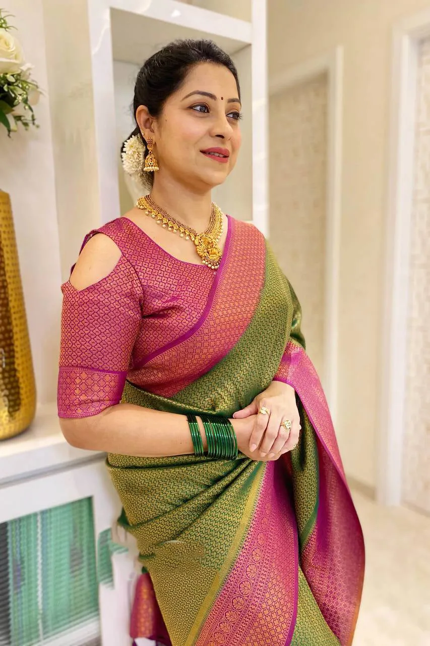 Palimpsest Green Soft Silk Saree With Surreptitious Blouse Piece