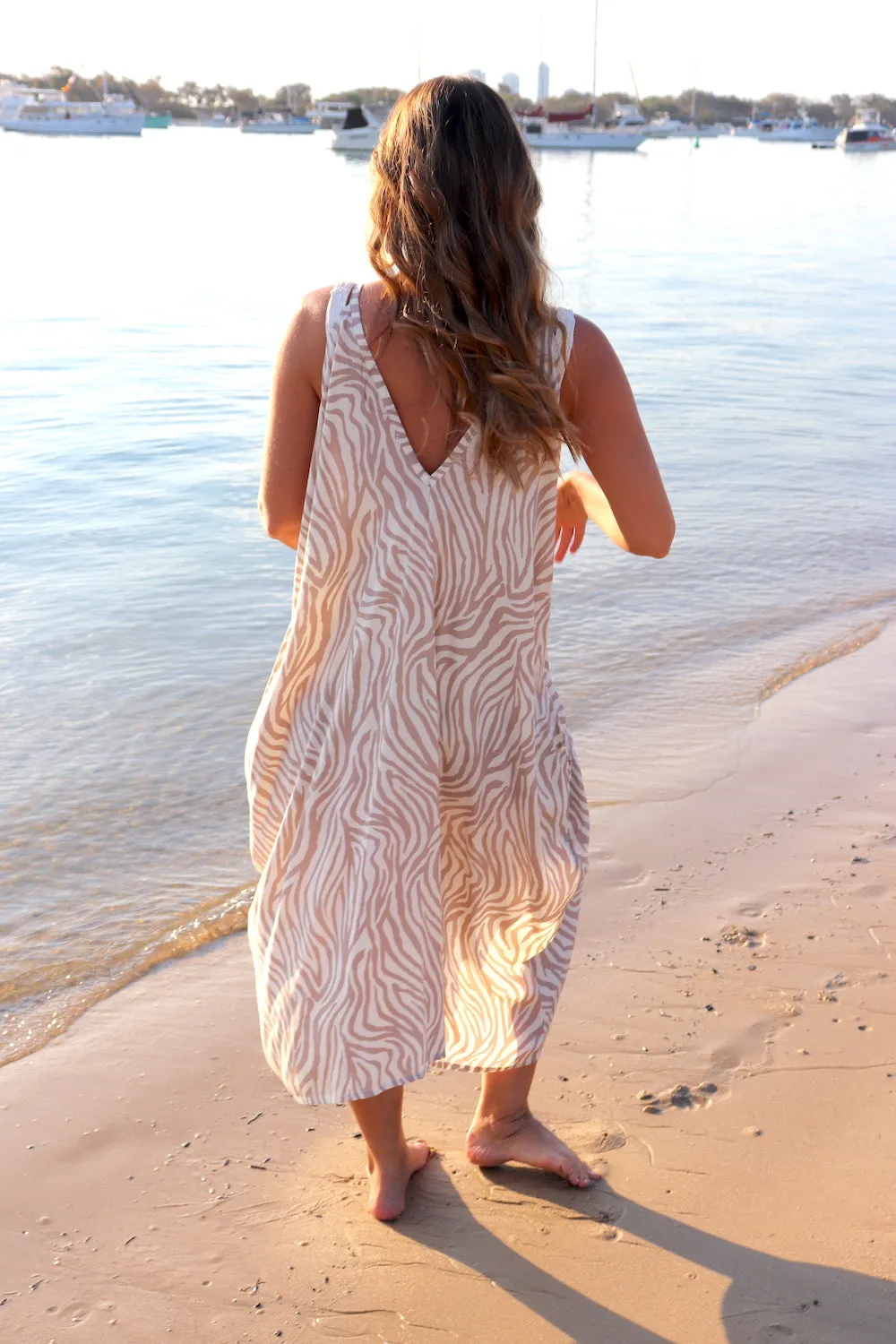 Palm Cove Dress Zebra Taupe