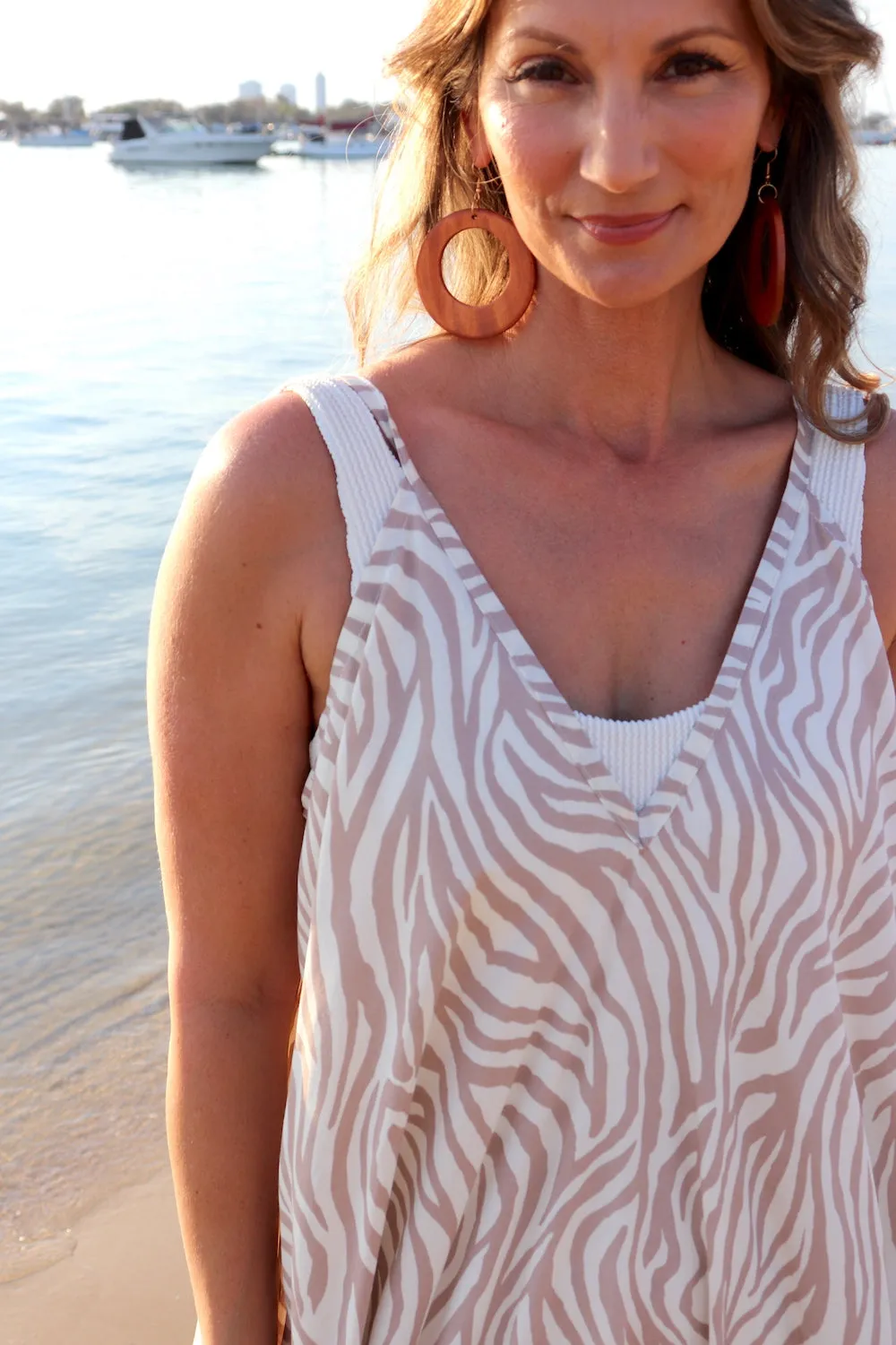 Palm Cove Dress Zebra Taupe