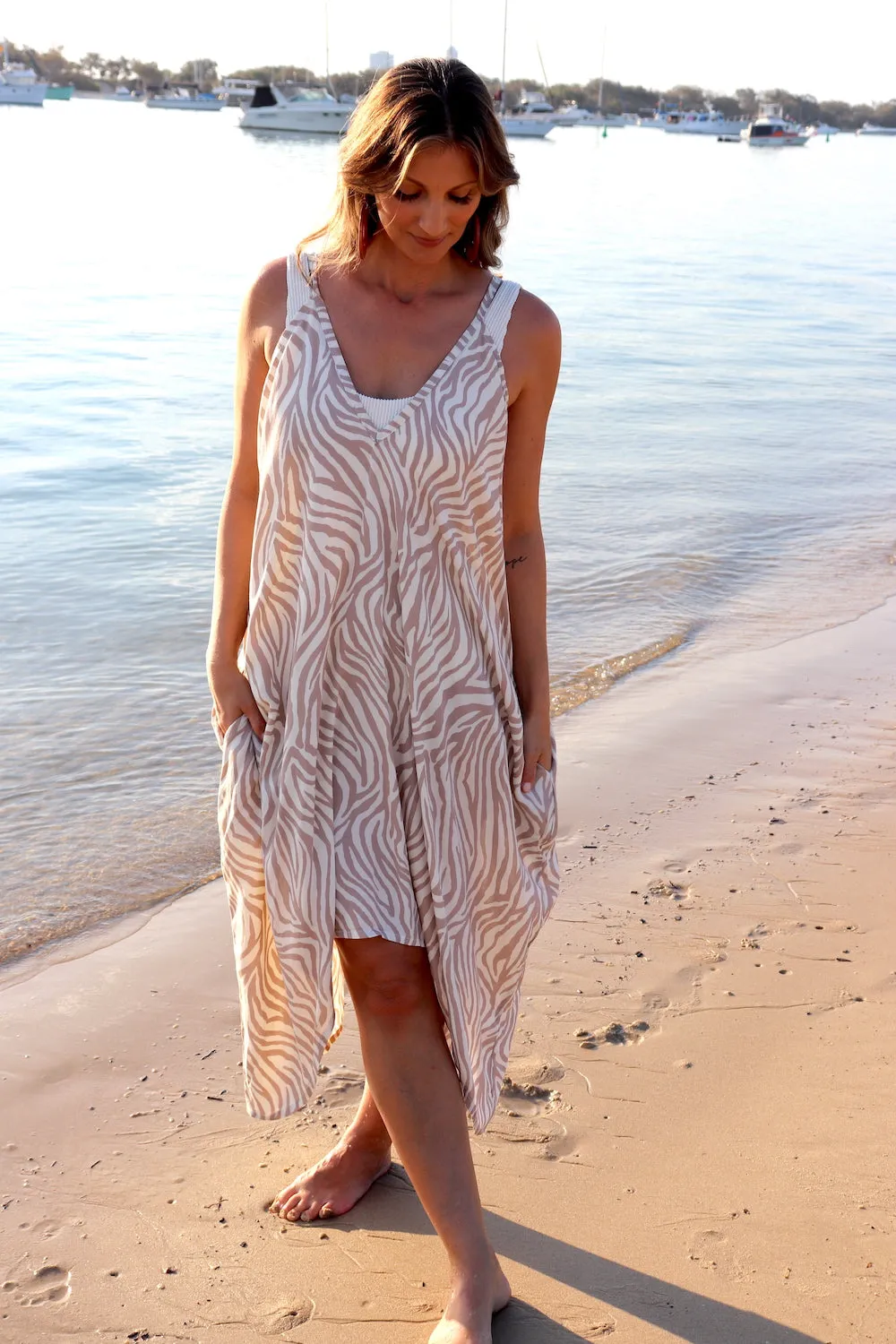 Palm Cove Dress Zebra Taupe