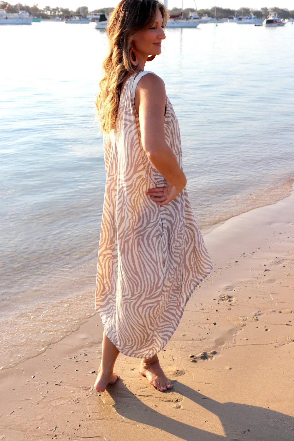 Palm Cove Dress Zebra Taupe