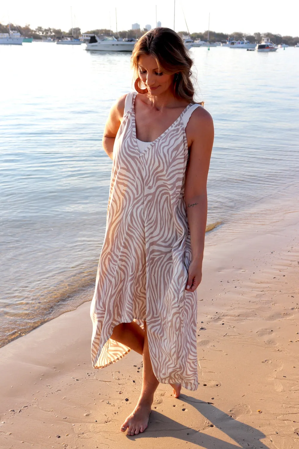 Palm Cove Dress Zebra Taupe