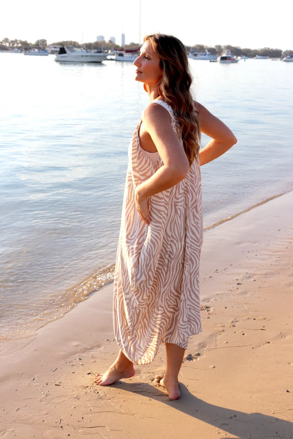 Palm Cove Dress Zebra Taupe