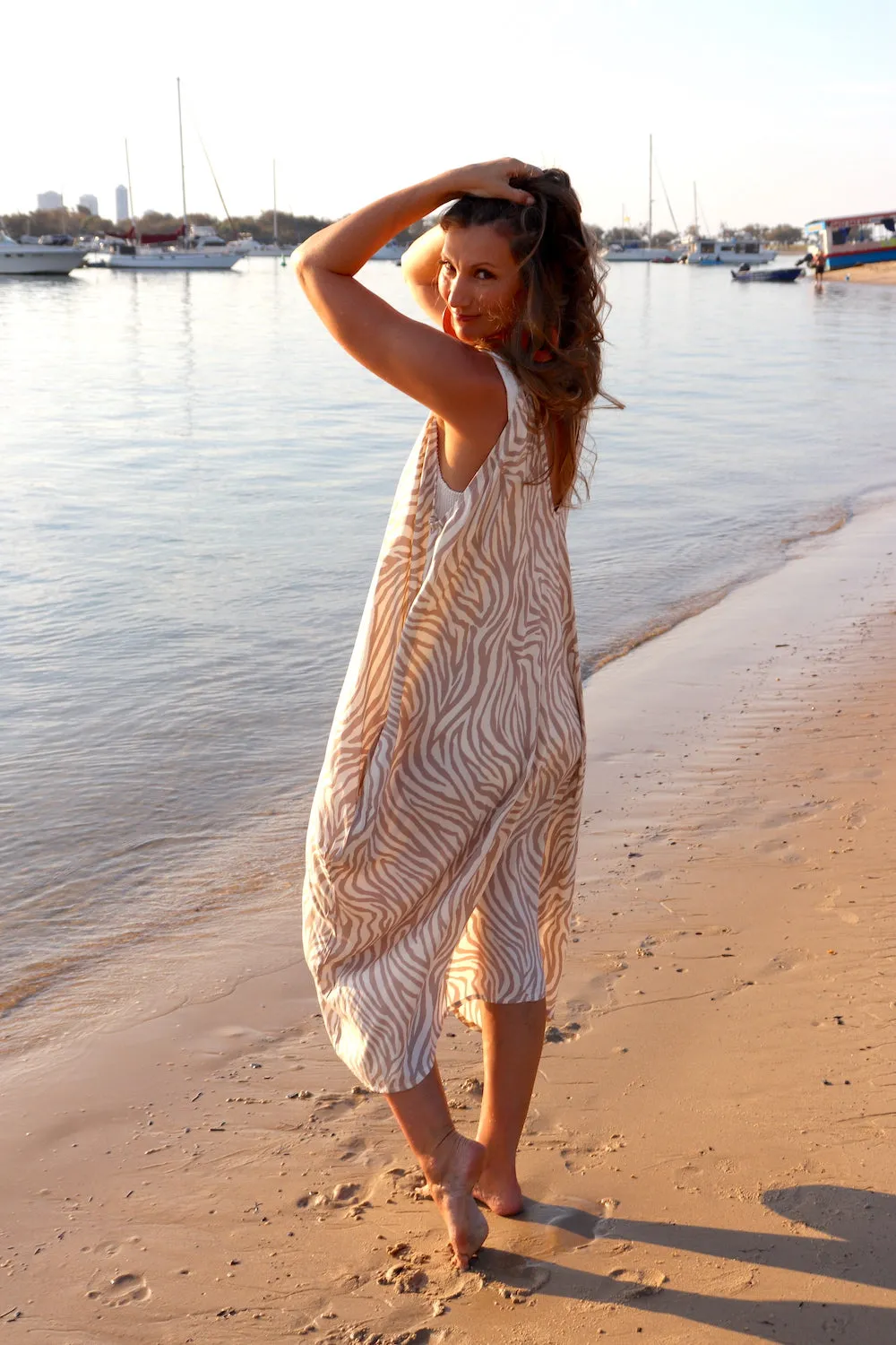 Palm Cove Dress Zebra Taupe