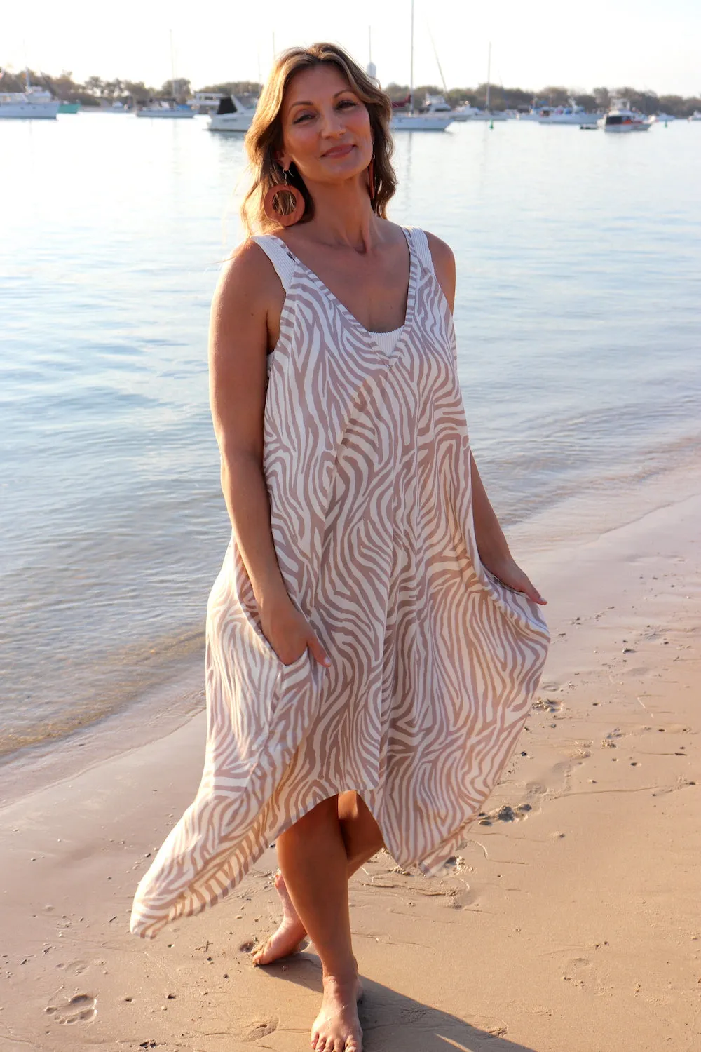 Palm Cove Dress Zebra Taupe