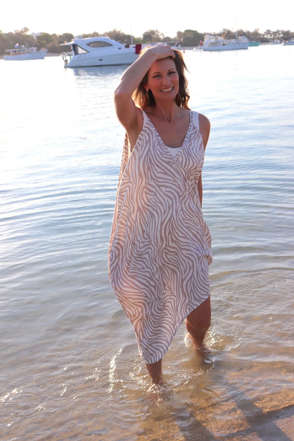 Palm Cove Dress Zebra Taupe