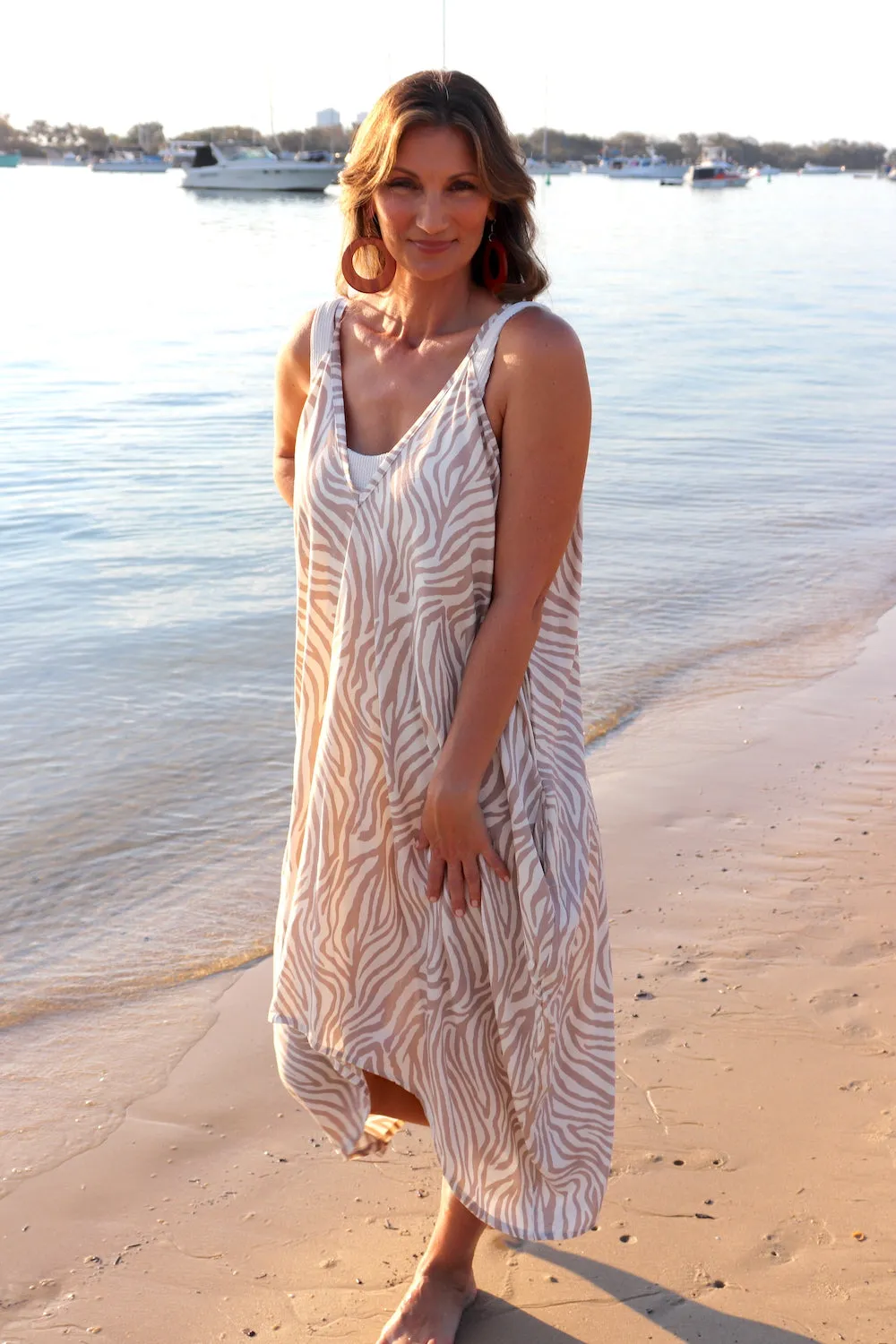 Palm Cove Dress Zebra Taupe