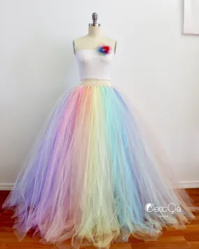 Pastel Rainbow Maxi Tulle Skirt