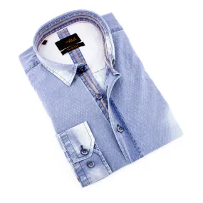 Pattern Light Stone Wash Denim Jacquard Button Down Shirt