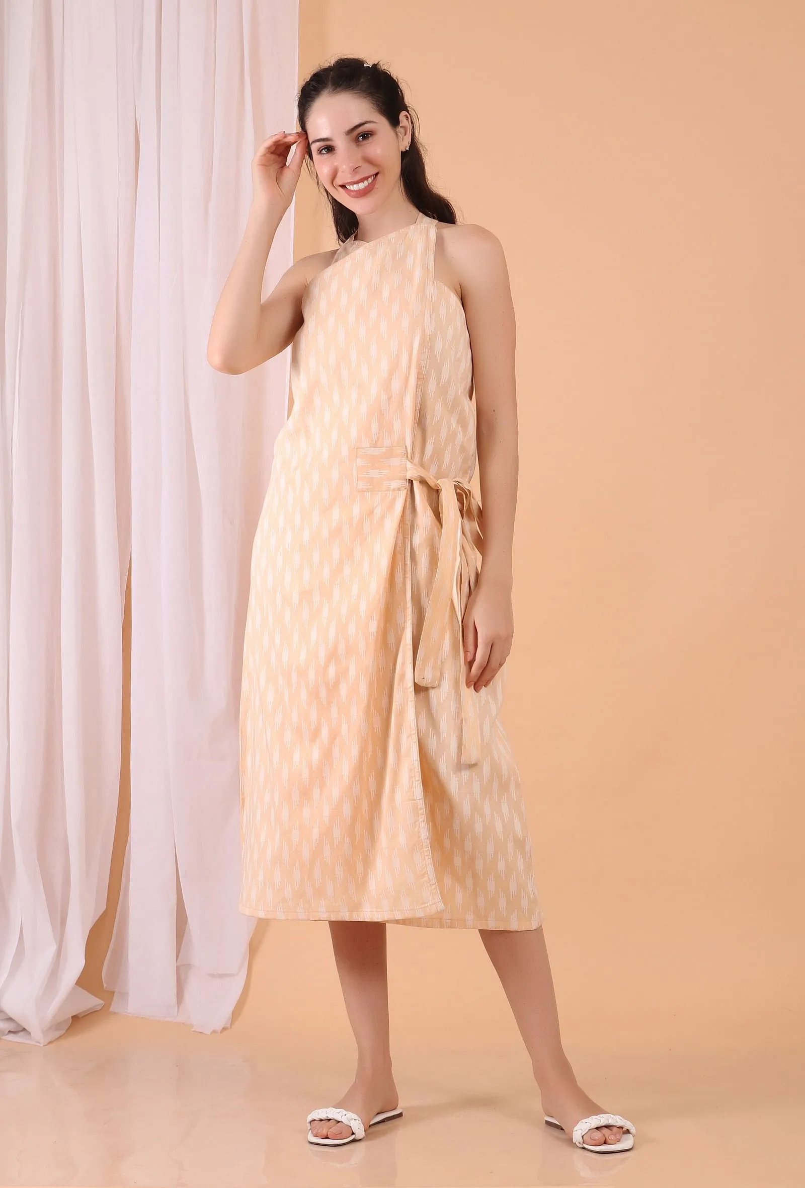 Peach Cotton Wrap Dress