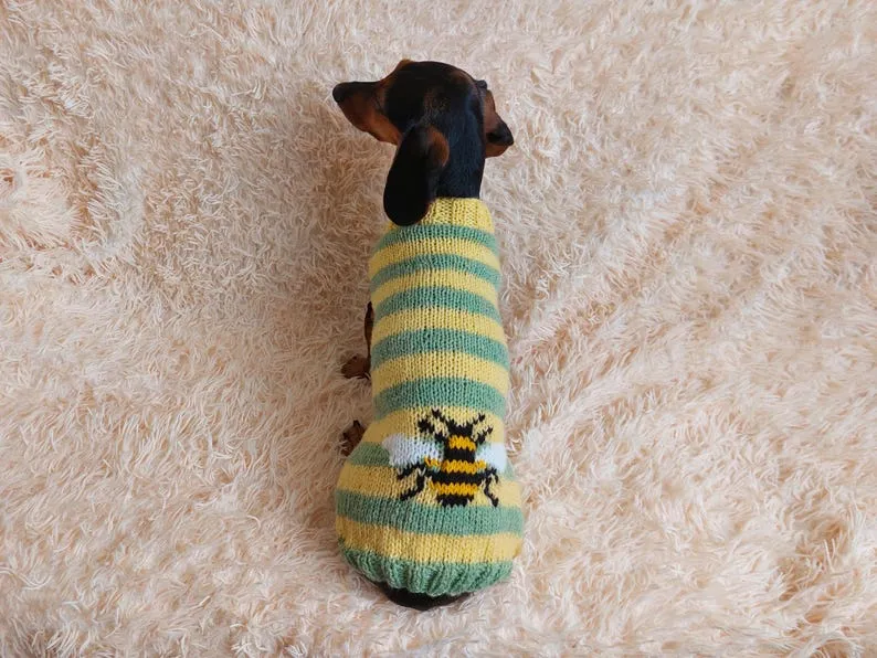 Pet Clothes with Bee - Dog Sweater Striped Bee -Bee jumper halloween for pets- bee hoodie for dogs, bee clothes for dachshund