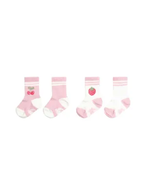 Pink and White Fruit 2pk Ankle Socks