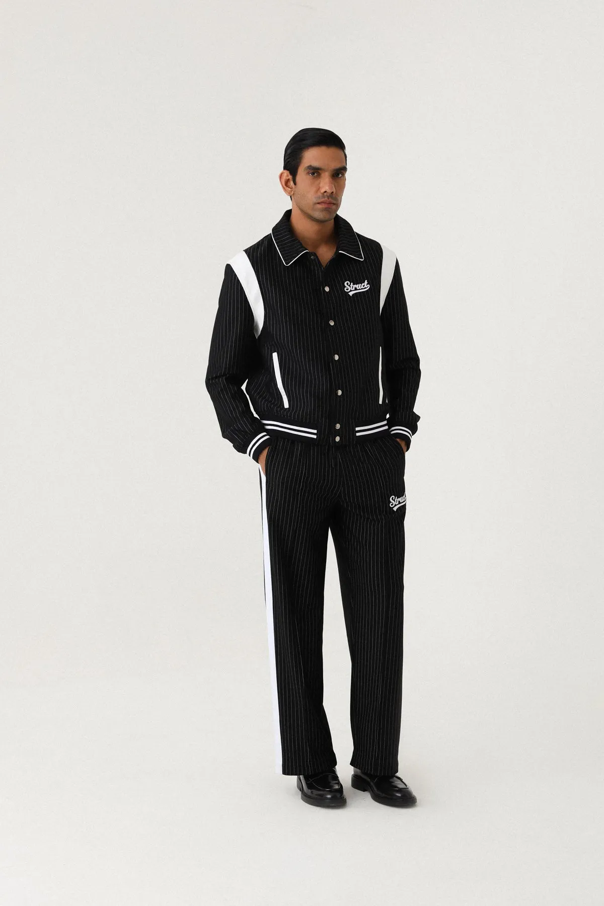 PINSTRIPE SUITING BOMBER JACKET