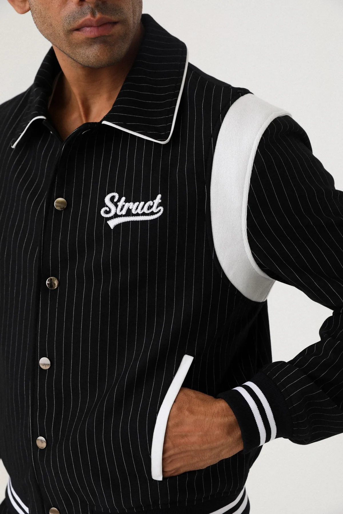 PINSTRIPE SUITING BOMBER JACKET