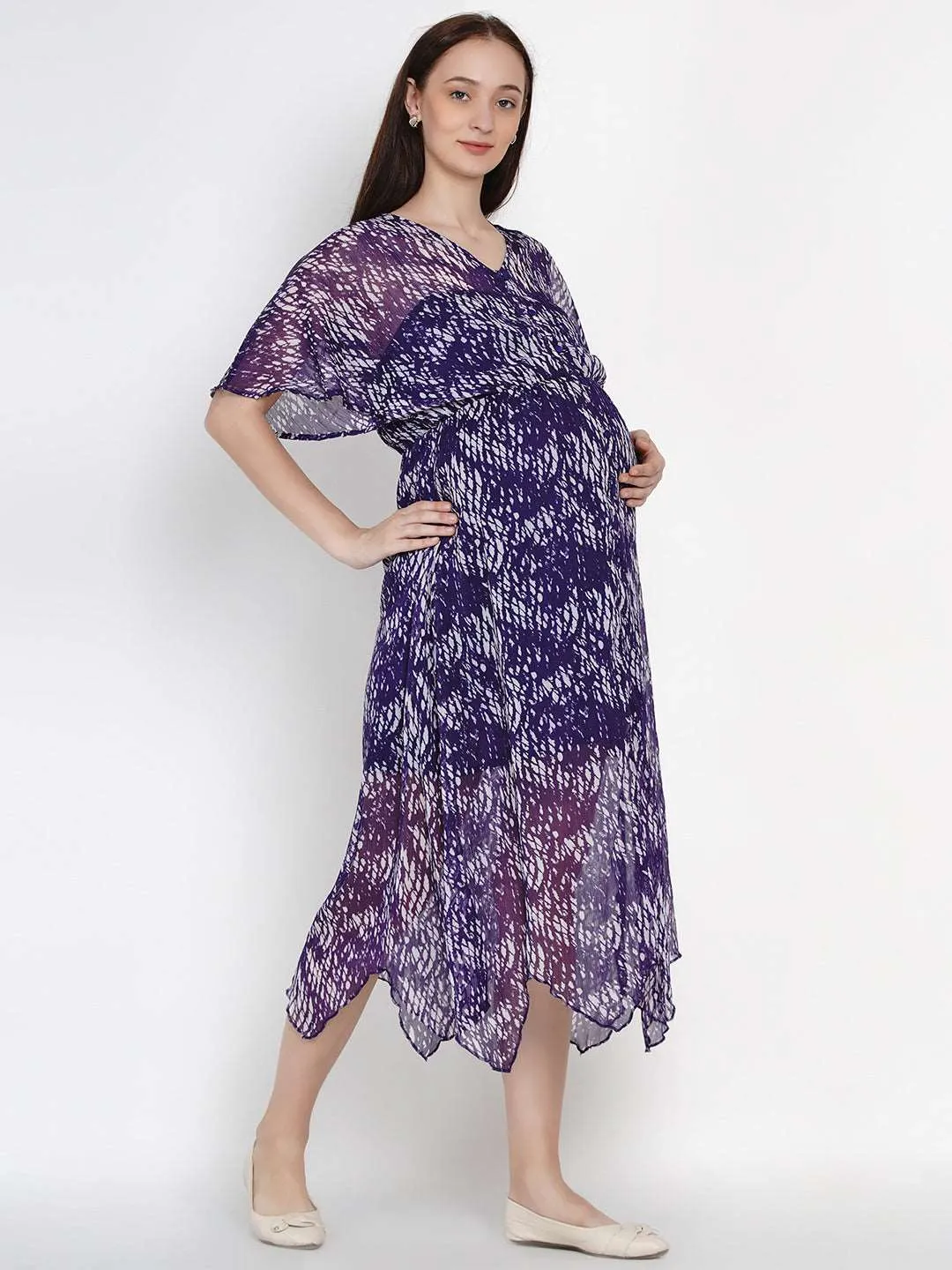 Purple Georgette Floral Print Maternity and Nursing Maxi Dress