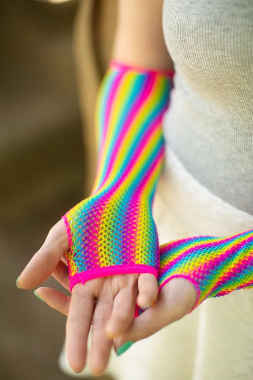 Rainbow Fishnet Arm Warmers