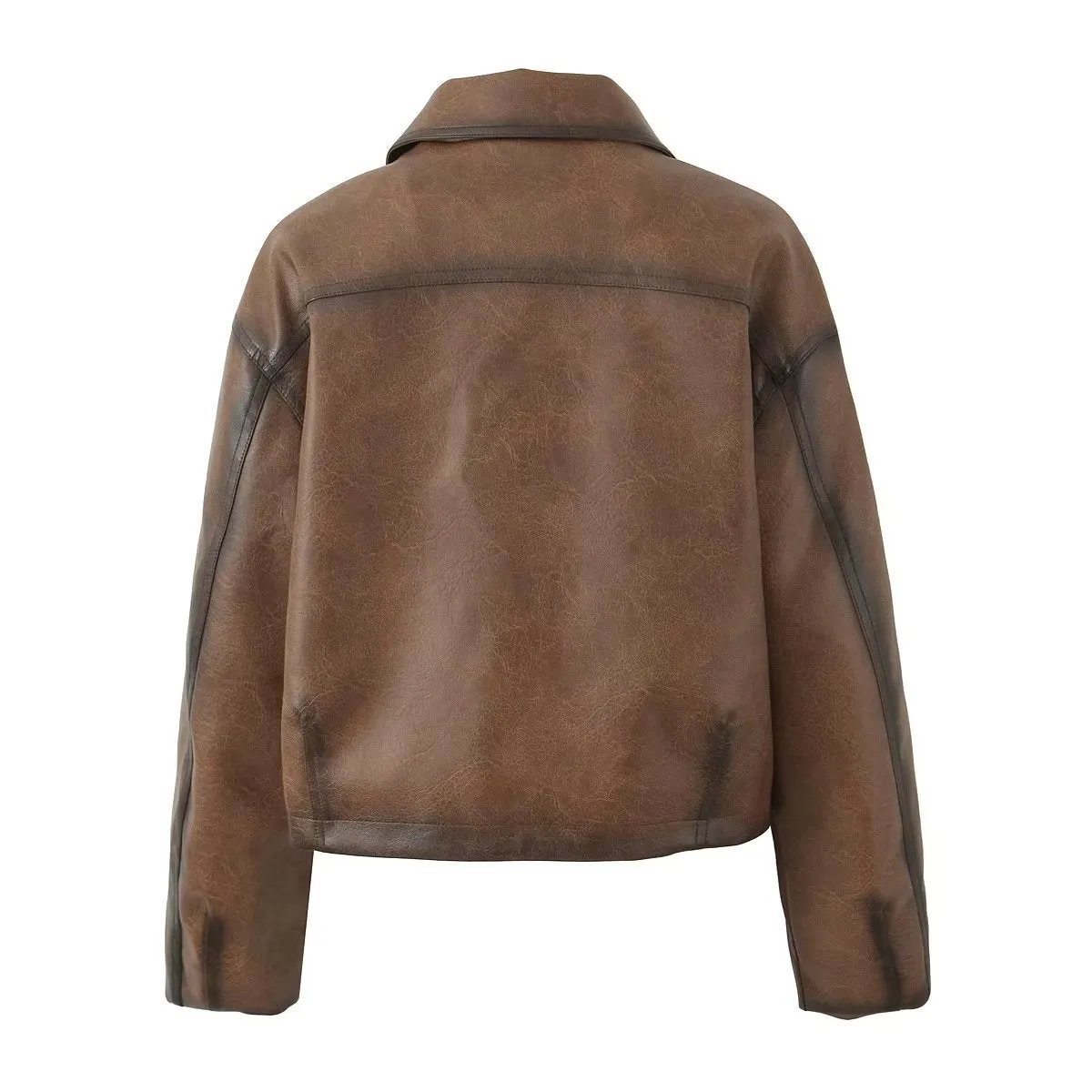 Retro PU Leather Loose Short Lapel Jacket