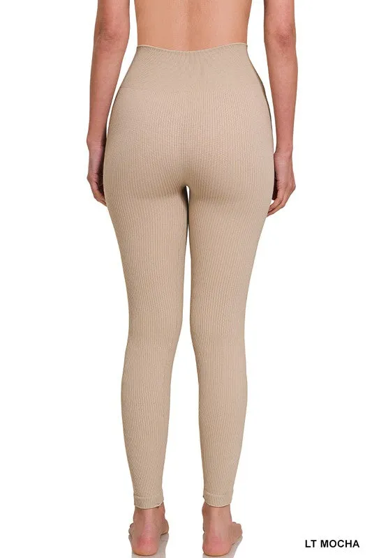 Ribbed Seamless High Waisted Full Length Leggings