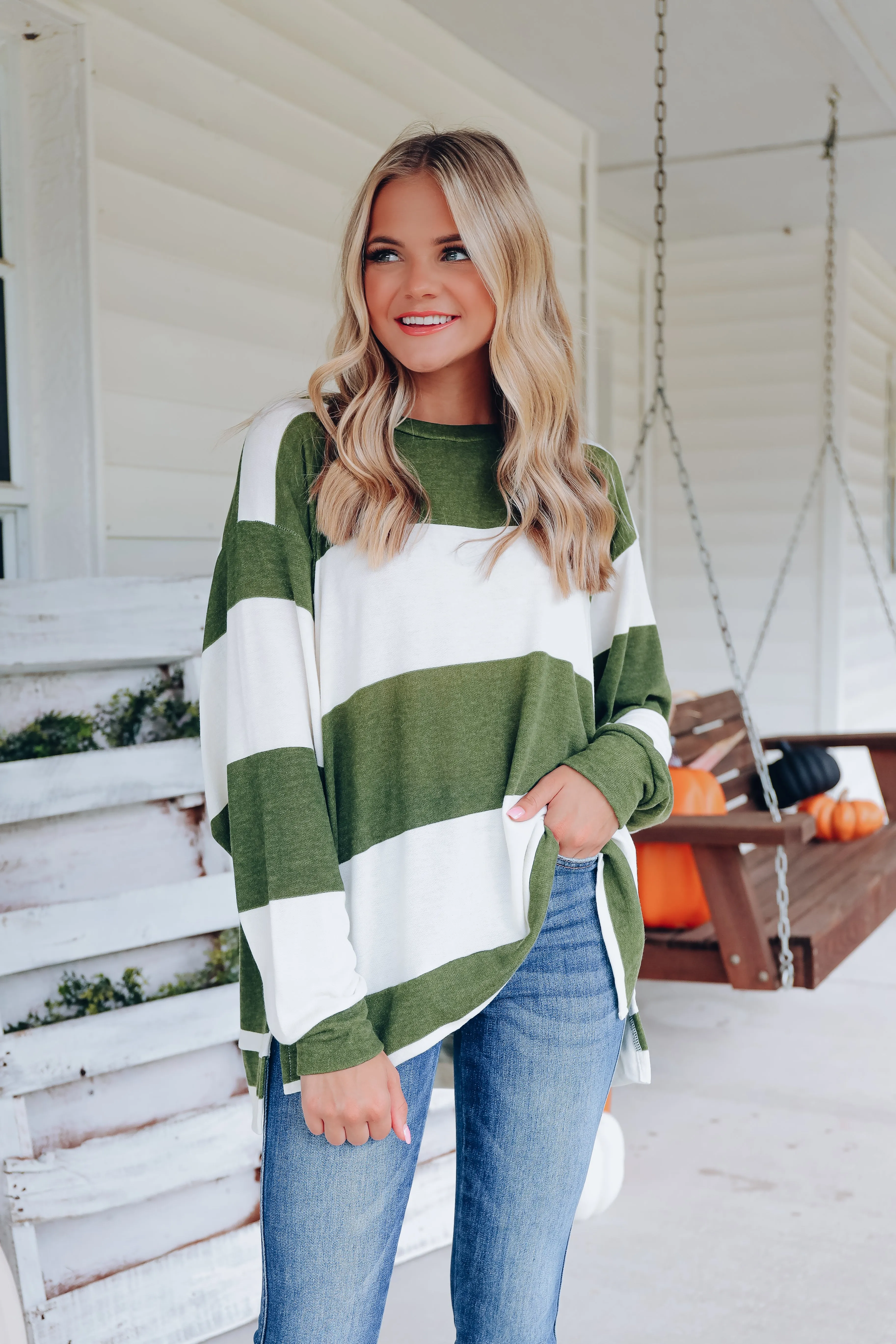 Sally Striped Everyday Top - Olive